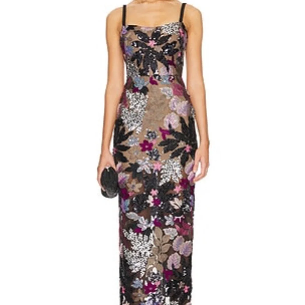 BRONX AND BANCO Dahlia Leona Embroidered Gown in Silver Multi - Picture 2 of 14